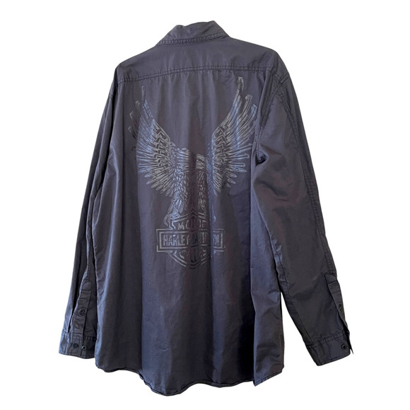 HARLEY DAVIDSON Men's Size 2XL Black Button-Down 100% Cotton Long Sleeve Shirt - Picture 1 of 7